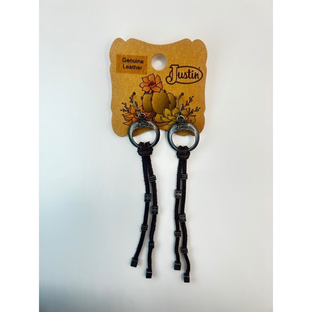 Justin Boots Black Leather Ring Dangle Earrings